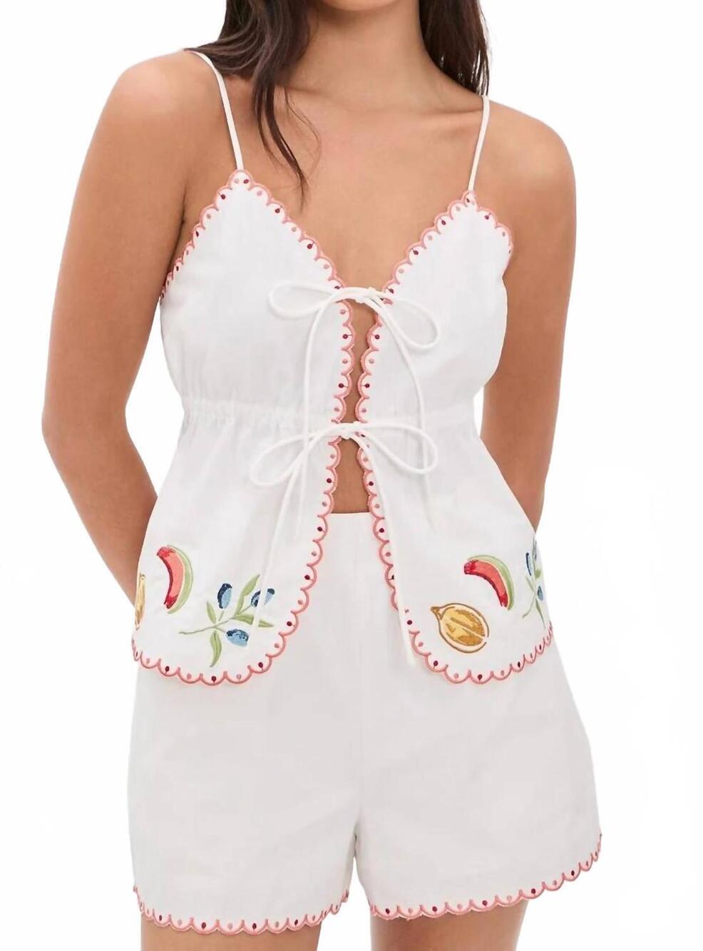 NEW MINKPINK santorini embroidered cami top in white
